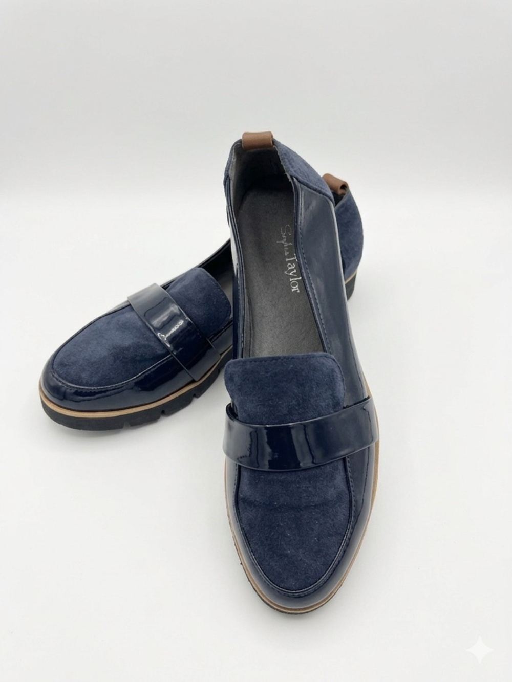 Seychelles Navy Suede & Patent Loafer Flats